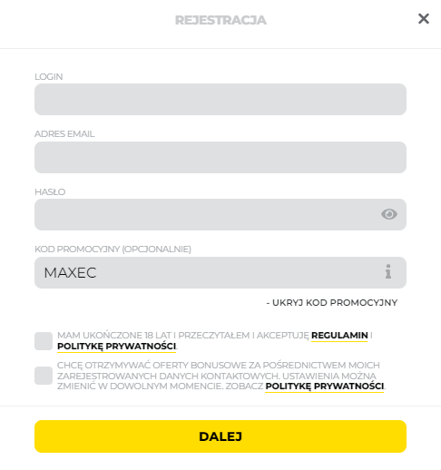 Rejestracja z Energy Casino kod promocyjny